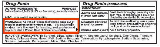 toothpaste warning label for children